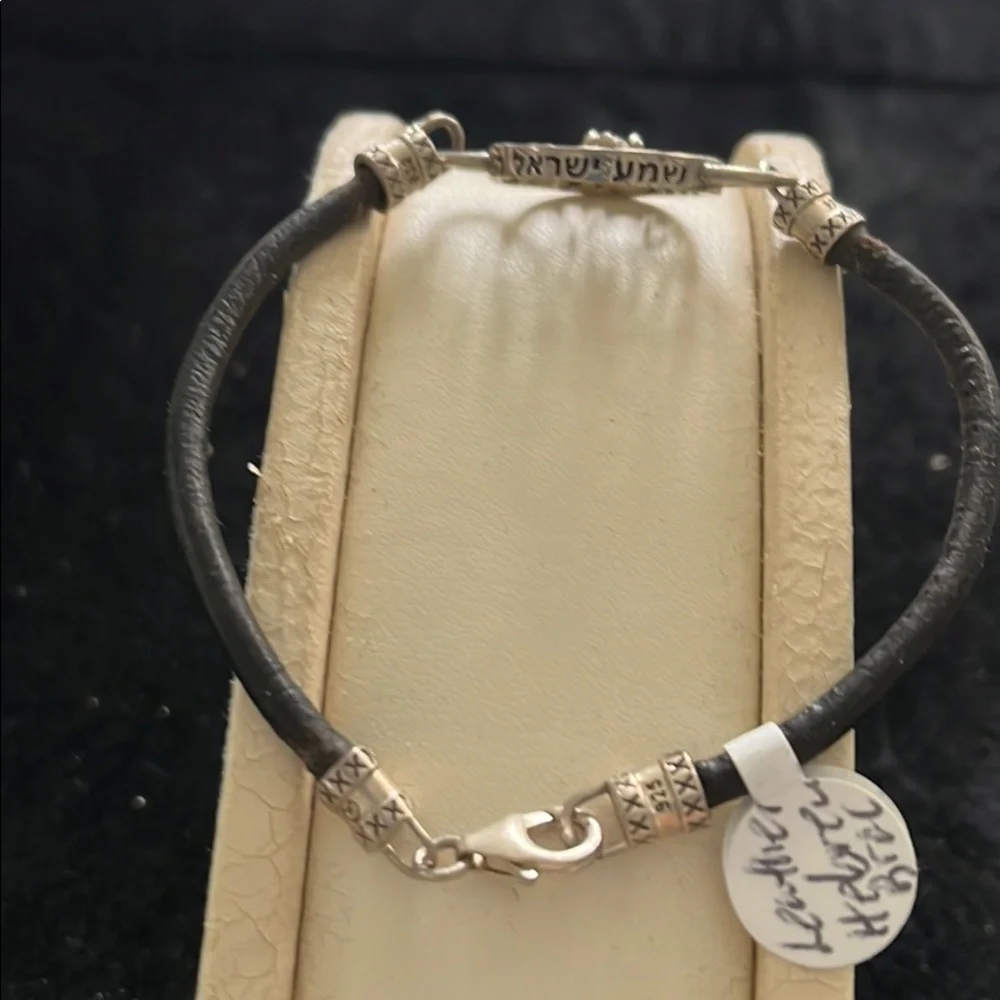 Hebrew letters sterling silver leather bracelet - Picture 3 of 4